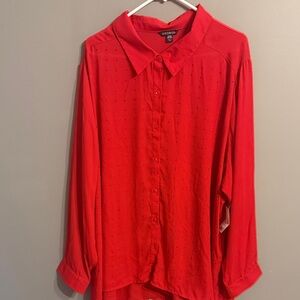George Red Rhinestone Blouse. Long Sleeve. Size 26W/28W